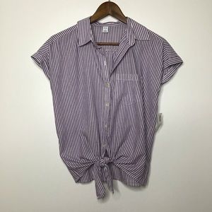 NWT Old Navy Striped Button Up Top with Tie Waist